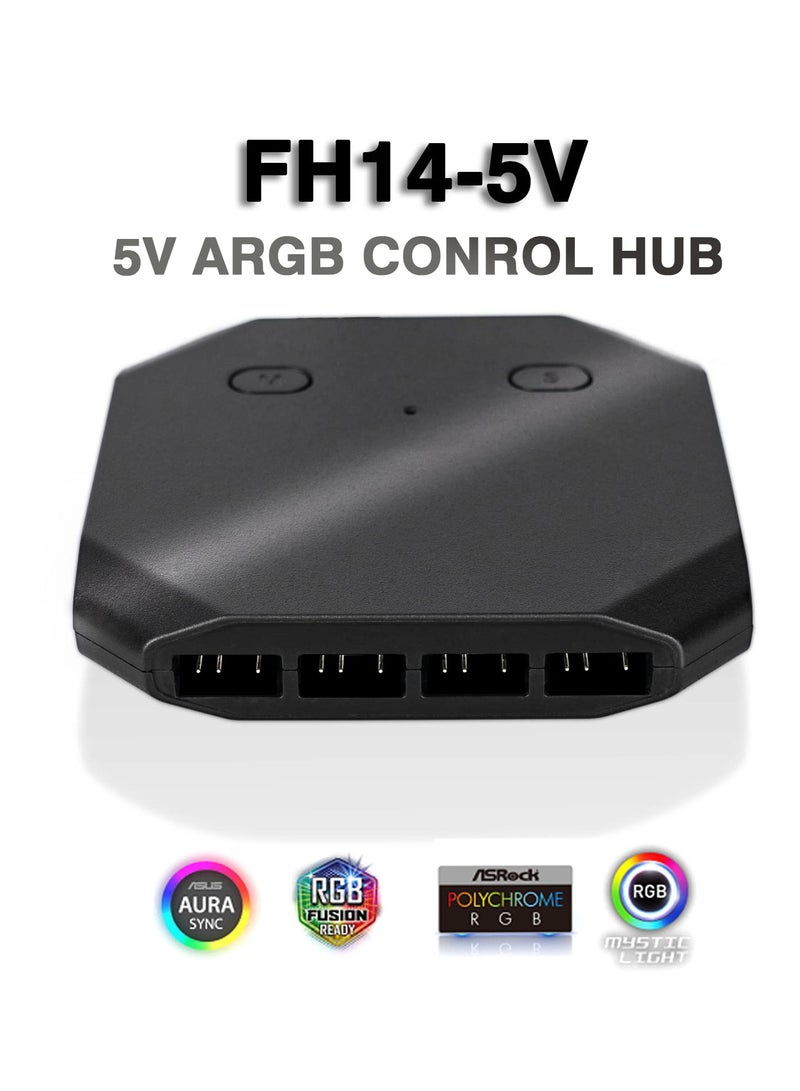 Fan Hub Controller/Splitter for 4-Pin  3-Pin PC Cooling Fans, PWM Addressable RGB Fan Controller,Powering Up to 14 Fans, with SATA Interface Power Supply, Reset on line, FH14-5V - Image 2