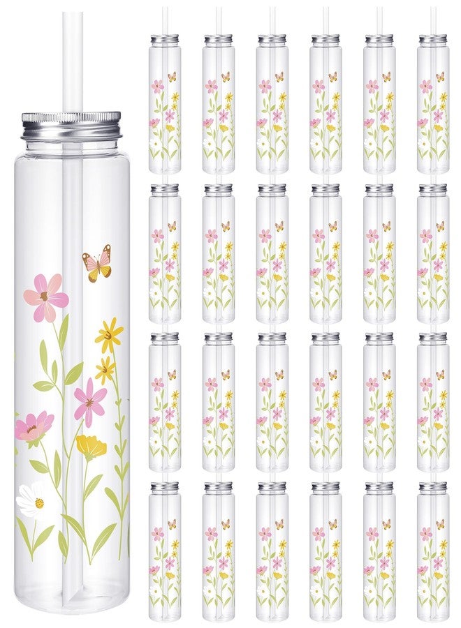 Kochorie 24 Pcs 16.9 Oz Floral Plastic Cups with Lids and Straws, Reusable Flower Party Cups Bulk, Wildflowers Plastic Drinking Cups for Summer Spring Birthday Baby Shower Wedding Party Supplies - Image 1