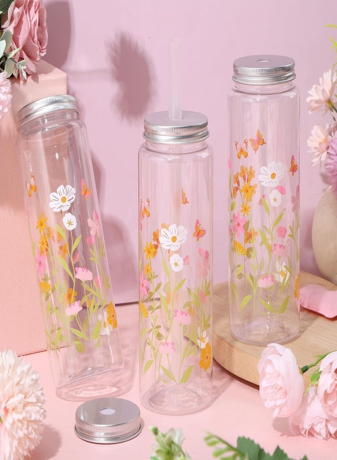 Kochorie 24 Pcs 16.9 Oz Floral Plastic Cups with Lids and Straws, Reusable Flower Party Cups Bulk, Wildflowers Plastic Drinking Cups for Summer Spring Birthday Baby Shower Wedding Party Supplies - Image 4