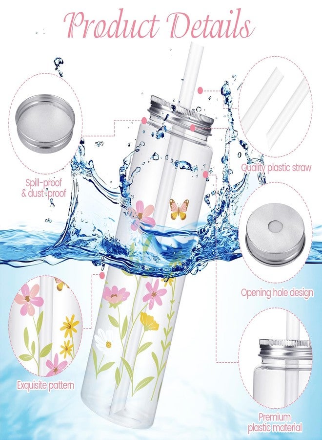 Kochorie 24 Pcs 16.9 Oz Floral Plastic Cups with Lids and Straws, Reusable Flower Party Cups Bulk, Wildflowers Plastic Drinking Cups for Summer Spring Birthday Baby Shower Wedding Party Supplies - Image 3