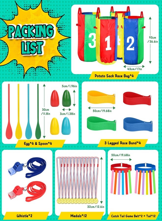 Eocolz Outdoor Carnival Games, Potato Sack Bags for Kids Adults, Egg Spoon Relay Race, 3 Legged Race Bands, Catch Tail Games, Birthday Party, Field Day Family Day Yard Lawn Easter Fall Festival Games - Image 4
