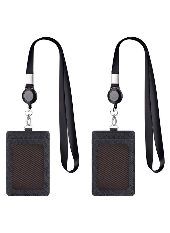 GUSGU 2 Pack Leather Badge Holder and Adjustable Retractable Lanyards, Quick Release Buckle and Safety Breakaway Lanyards with Swivel Metal Clasp for Offices, Staff, Employees, Students  - Image 1