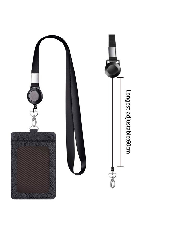 GUSGU 2 Pack Leather Badge Holder and Adjustable Retractable Lanyards, Quick Release Buckle and Safety Breakaway Lanyards with Swivel Metal Clasp for Offices, Staff, Employees, Students  - Image 2