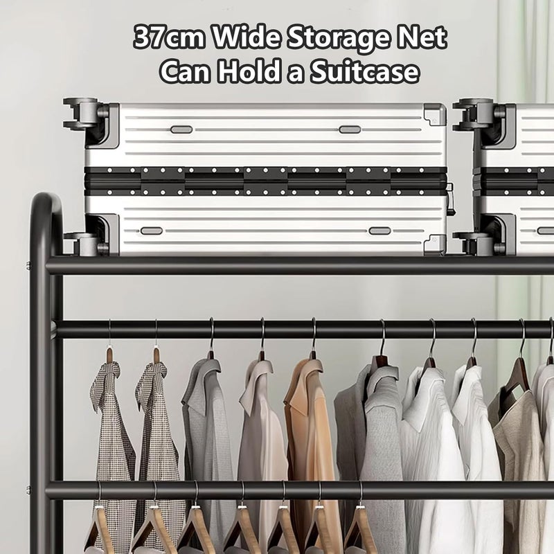 TDOO Garment Rack Heavy Duty Clothes Rack Metal with ghelves, Standing Rolling Clothing Rack for Hanging Clothes with Sturdy wheels, Portable Closet Wardrobe Rack - Image 3
