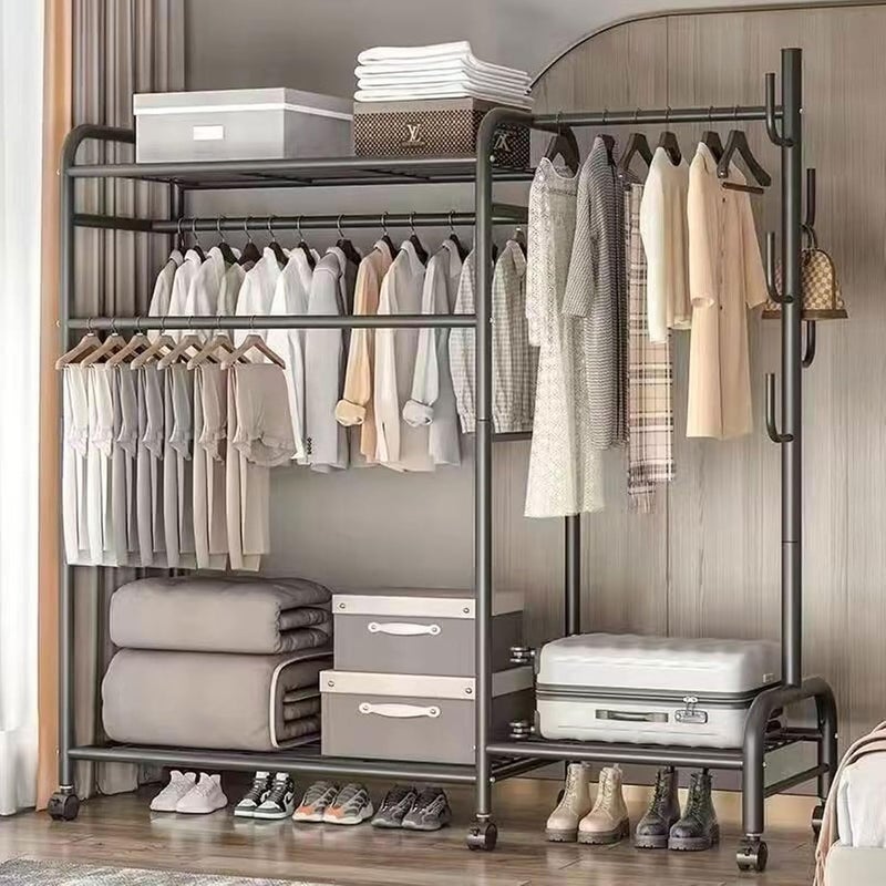 TDOO Garment Rack Heavy Duty Clothes Rack Metal with ghelves, Standing Rolling Clothing Rack for Hanging Clothes with Sturdy wheels, Portable Closet Wardrobe Rack - Image 1