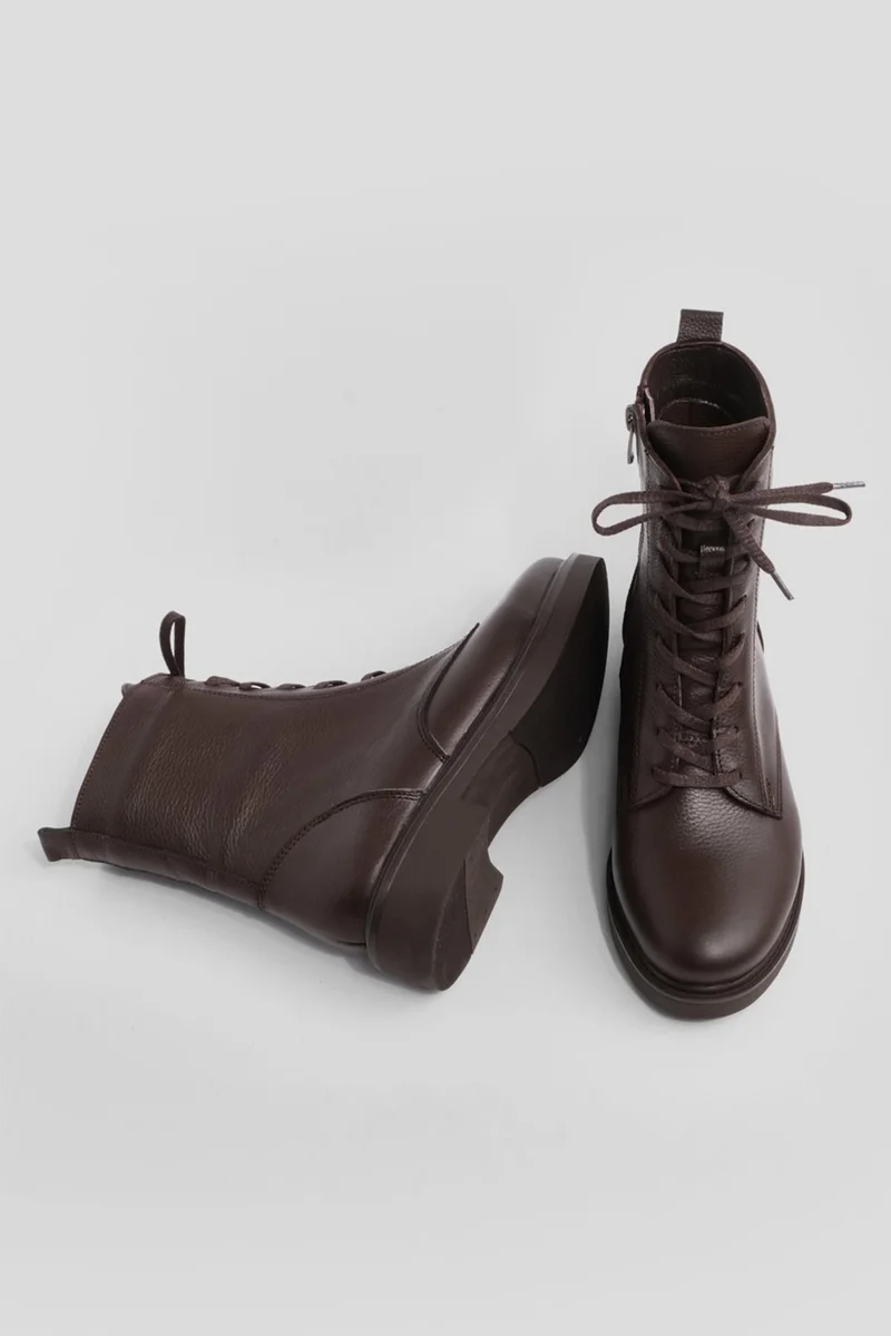 MARJIN Margin Women's Leather Boots with Lace Up Zippered Lace