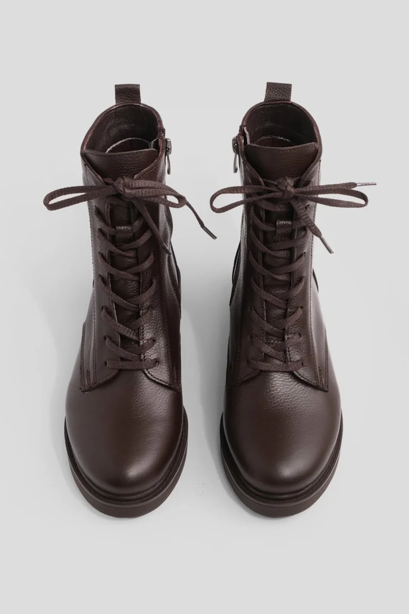 MARJIN Margin Women's Leather Boots with Lace Up Zippered Lace