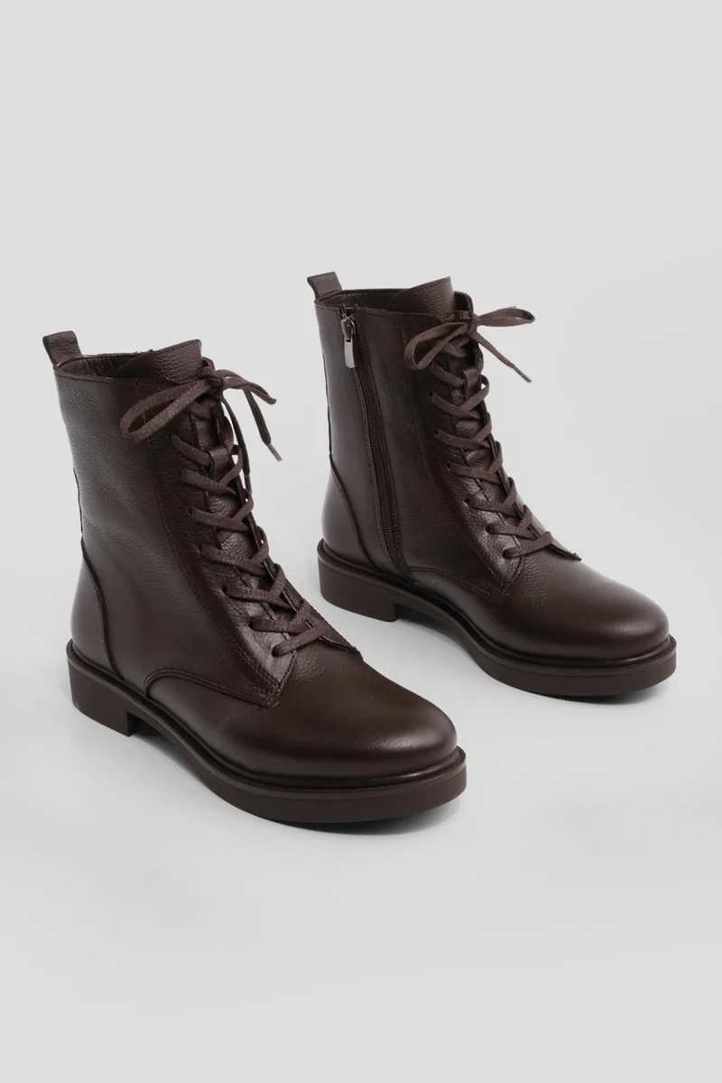 MARJIN Margin Women's Leather Boots with Lace Up Zippered Lace