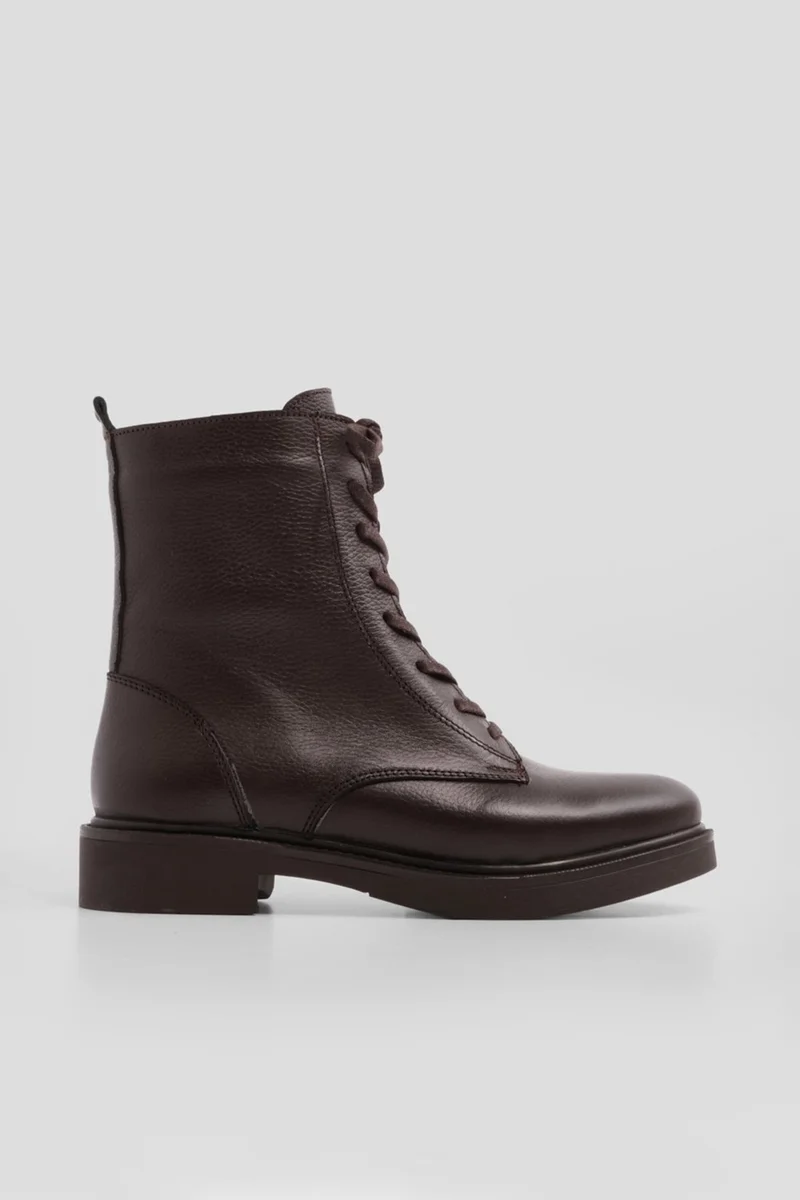 MARJIN Margin Women's Leather Boots with Lace Up Zippered Lace
