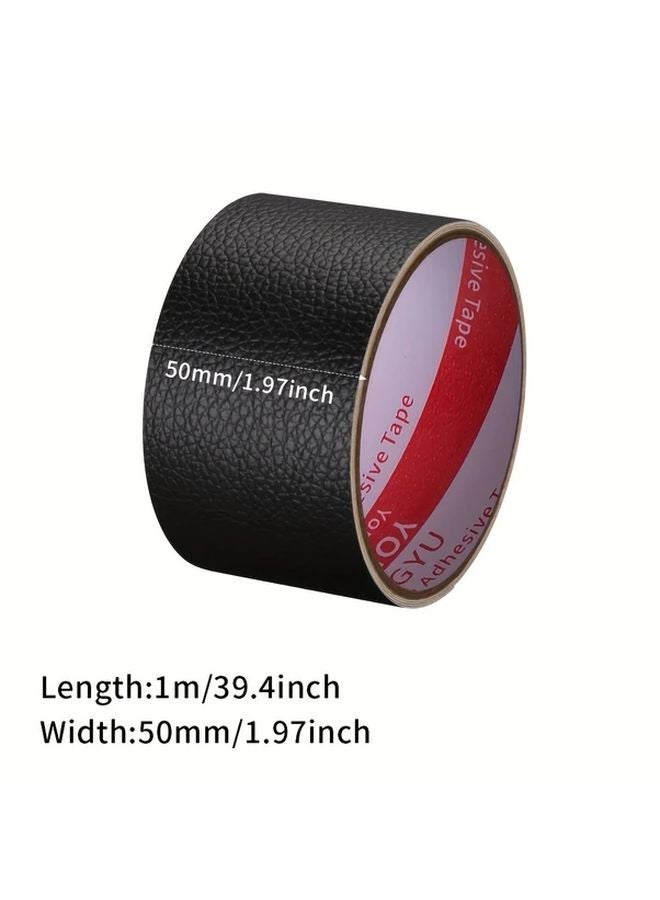 Black Leather Repair Patch 1m x 50mm Self Adhesive for Sofa Car Seat Furniture - Image 1
