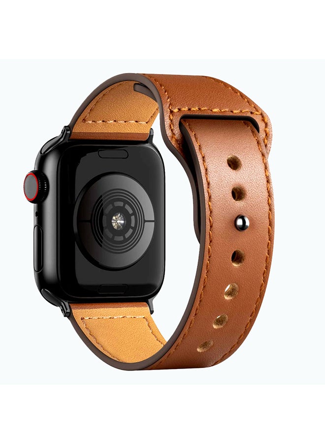 PROMATE Genuine Leather Apple Watch 38mm/40mm/41mm Strap, Durable Cowhide Genuine Leather Replacement Band with Innovative Looping Pin-and-Tuck Secure Fit Closure for Apple Watch Series 4/3/2/1, Genio-38 Brown Brown - Image 1
