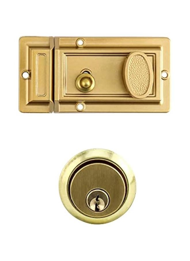 Arabest Night Latch Deadbolt Rim Lock with Key Gold Finish Antique Style Lock with Front Door Key  - Image 2
