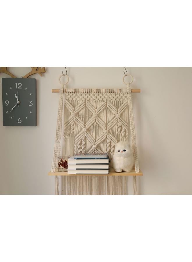 انتيكيانو رف معلق على الحائط بخيوط مكرمية.. ديكور حائط بوهيمي لغرفة النوم - فن جداري من حبل مكرمية منسوج كديكور لرف - Image 3