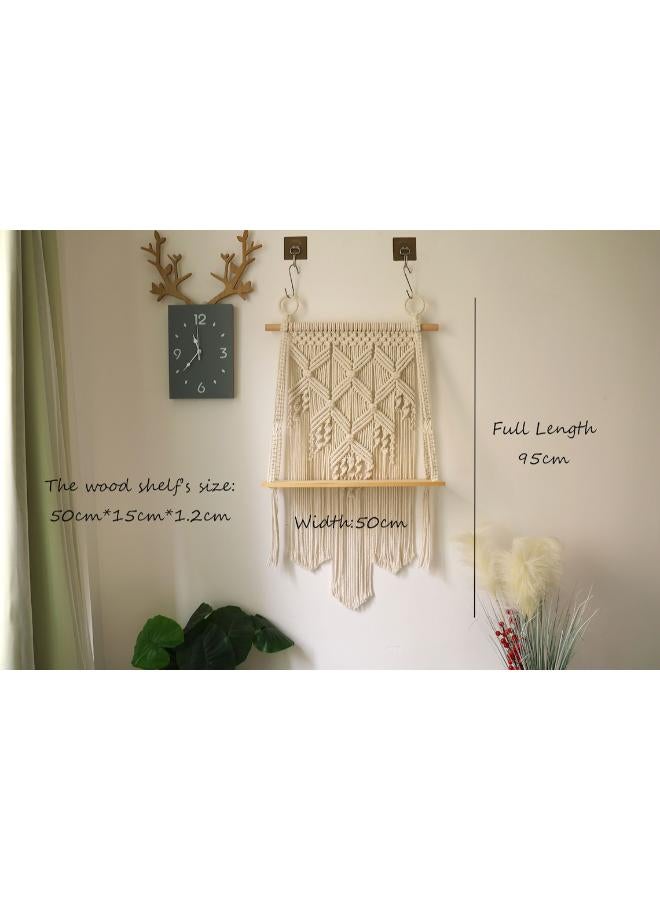 انتيكيانو رف معلق على الحائط بخيوط مكرمية.. ديكور حائط بوهيمي لغرفة النوم - فن جداري من حبل مكرمية منسوج كديكور لرف - Image 4