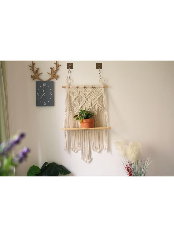 انتيكيانو رف معلق على الحائط بخيوط مكرمية.. ديكور حائط بوهيمي لغرفة النوم - فن جداري من حبل مكرمية منسوج كديكور لرف - Image 2