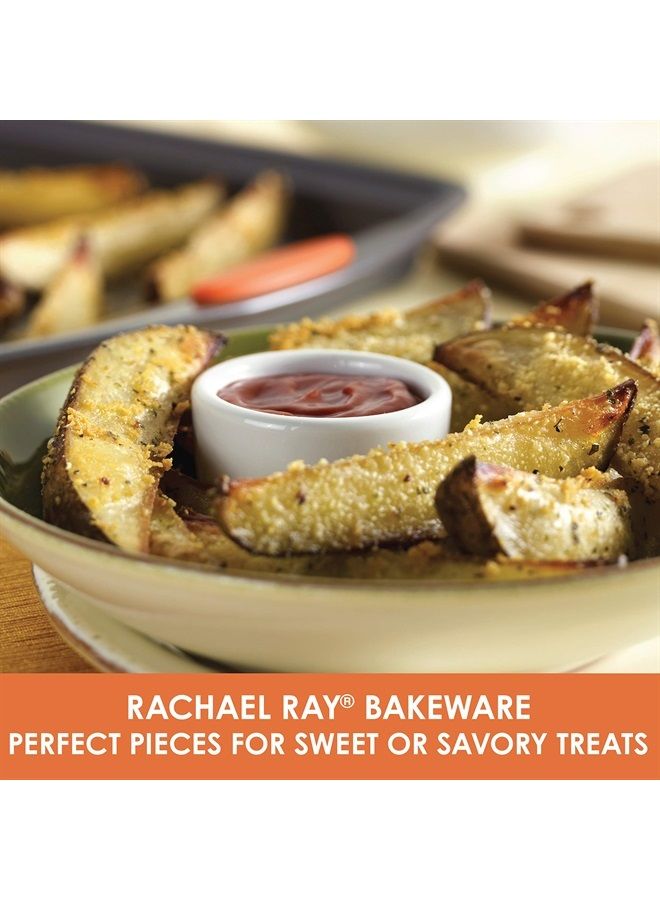 Rachael Ray 55673 Nonstick Bakeware Set with Grips includes Nonstick Bread Pan, Baking Pans and Cake Pans - 5 Piece, Gray with Orange Grips - Image 3