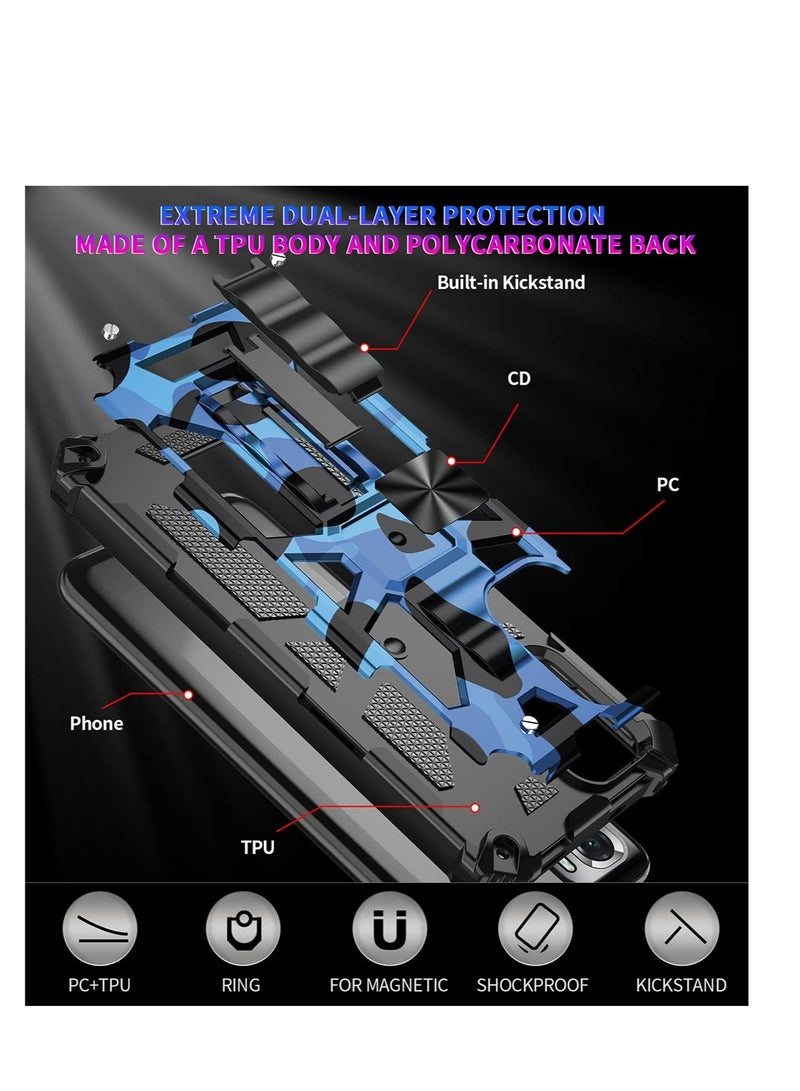 Excefore Camouflage Case for Xiaomi Redmi Note 12 Pro 5G, Military Grade Heavy Duty Armor Cases Shockproof Protection Phone Cover, with Kickstand, for Xiaomi Poco X5 Pro/Redmi Note 12 Pro 5G MC (Blue) - Image 5