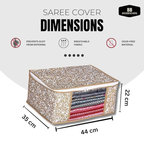 BB BACKBENCHERS Saree Organizer For Wardrobe - Foldable Saree Covers With Zip, Multipurpose Storage Bag For Suit, Lehanga, Dress Packing With Transparent Window, Pack of 12 - Image 3