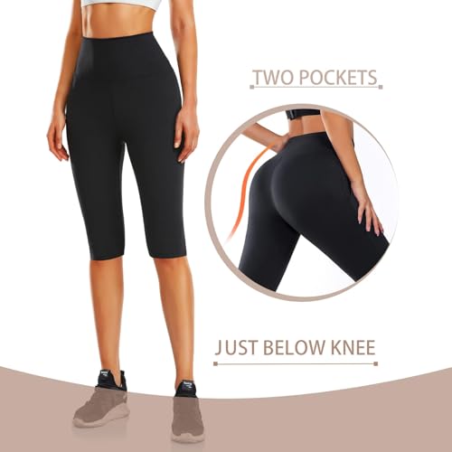 CTHH Women's Knee Length Leggings with Pockets-High Waisted Capri Pants Biker Shorts for Women Yoga Workout Exercise Short Casual Summer - Image 2