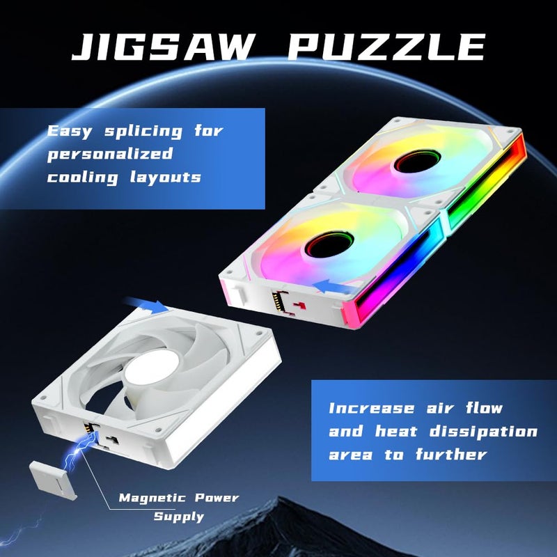 Jungle Leopard Interstellar V1 120mm PC Case Fansï¼ŒInfinity Mirror Module Daisy-Chain 5V ARGB PWM Case Fans 120mm Triple Pack Suitable for Computer Case & CPU Cooling (White) - Image 3