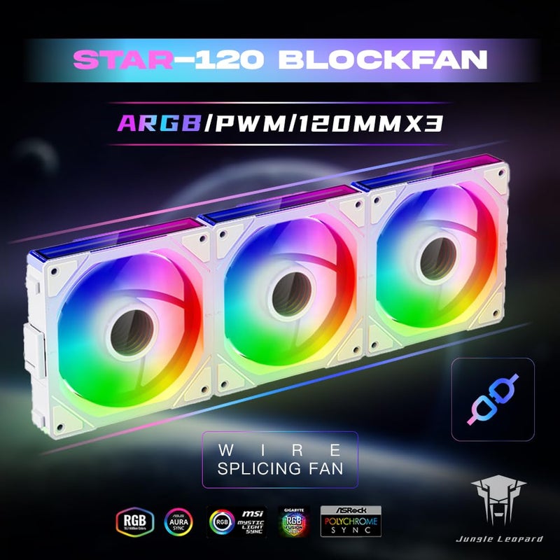 Jungle Leopard Interstellar V1 120mm PC Case Fansï¼ŒInfinity Mirror Module Daisy-Chain 5V ARGB PWM Case Fans 120mm Triple Pack Suitable for Computer Case & CPU Cooling (White) - Image 2