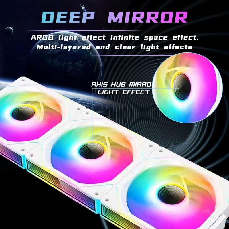 Jungle Leopard Interstellar V1 120mm PC Case Fansï¼ŒInfinity Mirror Module Daisy-Chain 5V ARGB PWM Case Fans 120mm Triple Pack Suitable for Computer Case & CPU Cooling (White) - Image 4