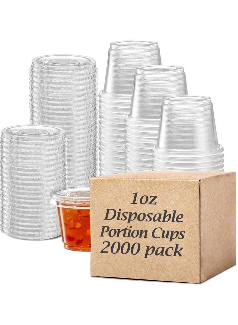 MARKQ [2000 Pack] 1 oz. Clear Plastic Disposable Portion Cups with Lids- Available in 2oz, 4oz- Souffle Cups, Medicine Cups  - Image 1