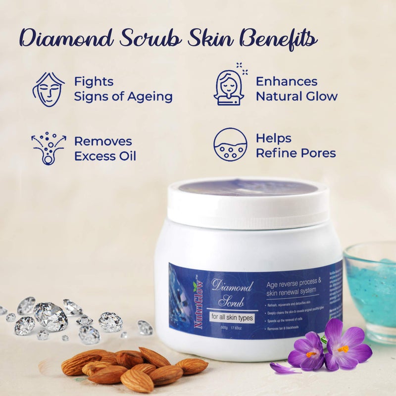 NutriGlow Diamond Scrub With Lemon Oil For Age Reverse, Remove Access Oil & Skin Renewal System, All Types of Skin, 500gm - Image 3