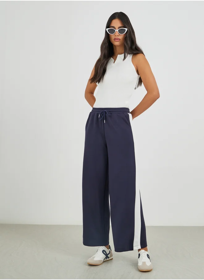Styli Styli Scuba Wide Leg Joggers with Side Seam Contrast Panel