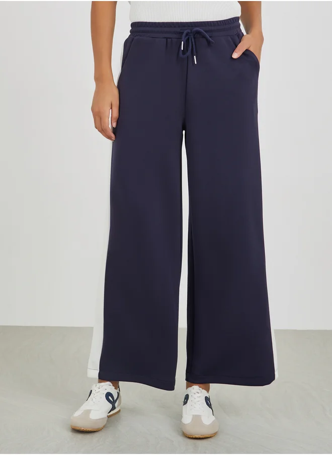Styli Styli Scuba Wide Leg Joggers with Side Seam Contrast Panel