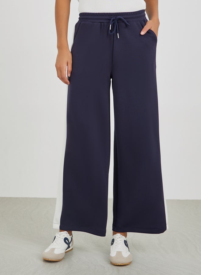 Styli Scuba Wide Leg Joggers with Side Seam Contrast Panel - Image 2