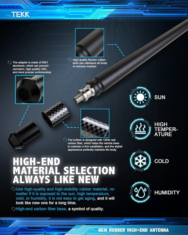 Tekk Carbon Fiber Stubby Antenna for GMC Sierra 1500 (2007-2024) - 7.9 Inches Premium Flexible Rubber - Image 4