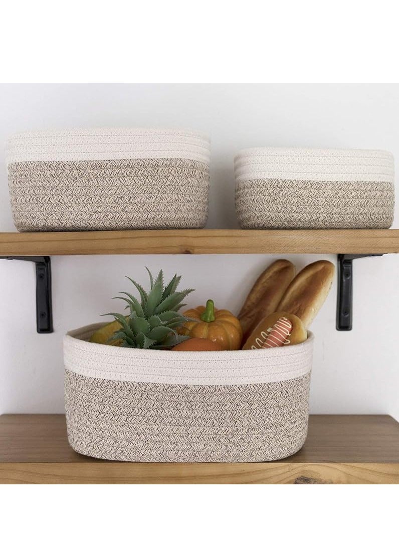 Rope Storage Baskets for Organizing Small Cotton Woven Basket for Bathroom Shelve Nursery Decorative Basket Organizer Bins Set of 3  - Image 3