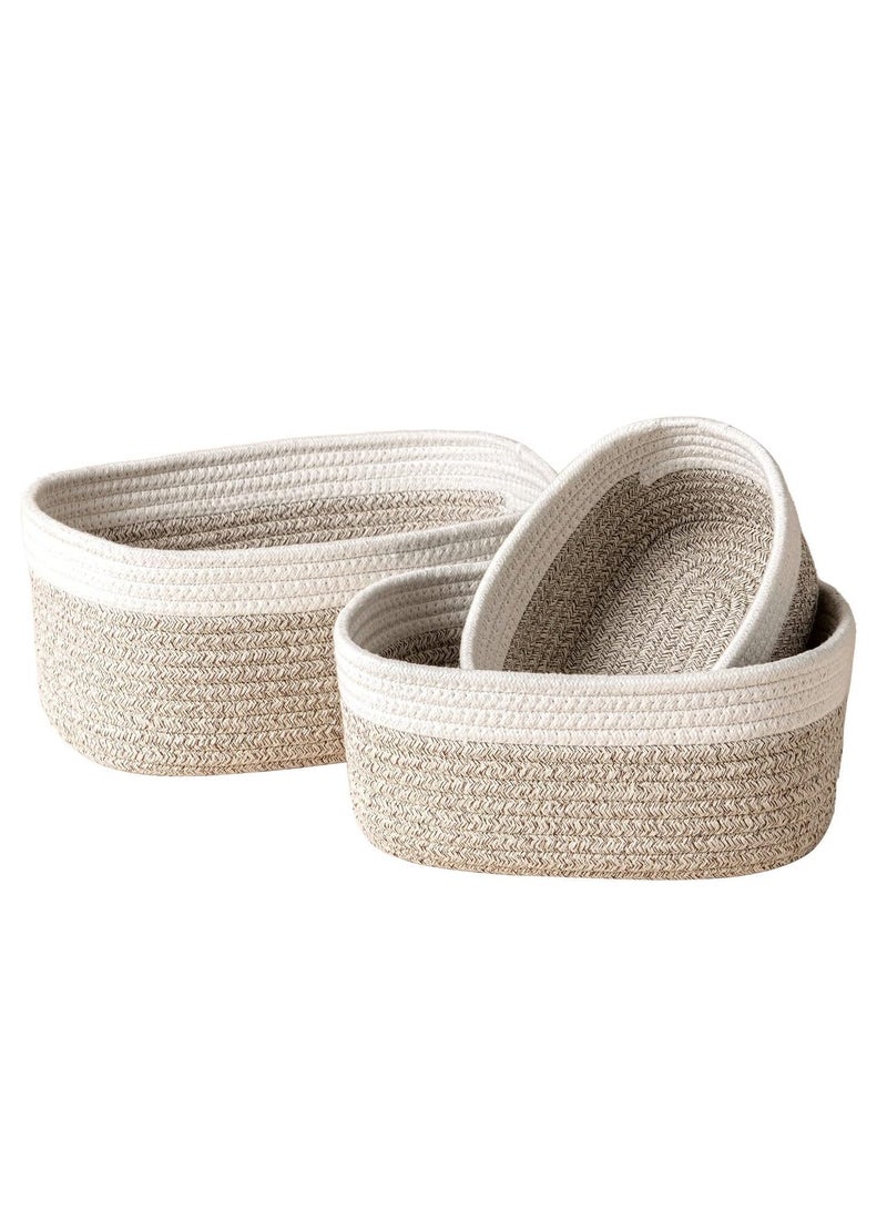 Rope Storage Baskets for Organizing Small Cotton Woven Basket for Bathroom Shelve Nursery Decorative Basket Organizer Bins Set of 3  - Image 1