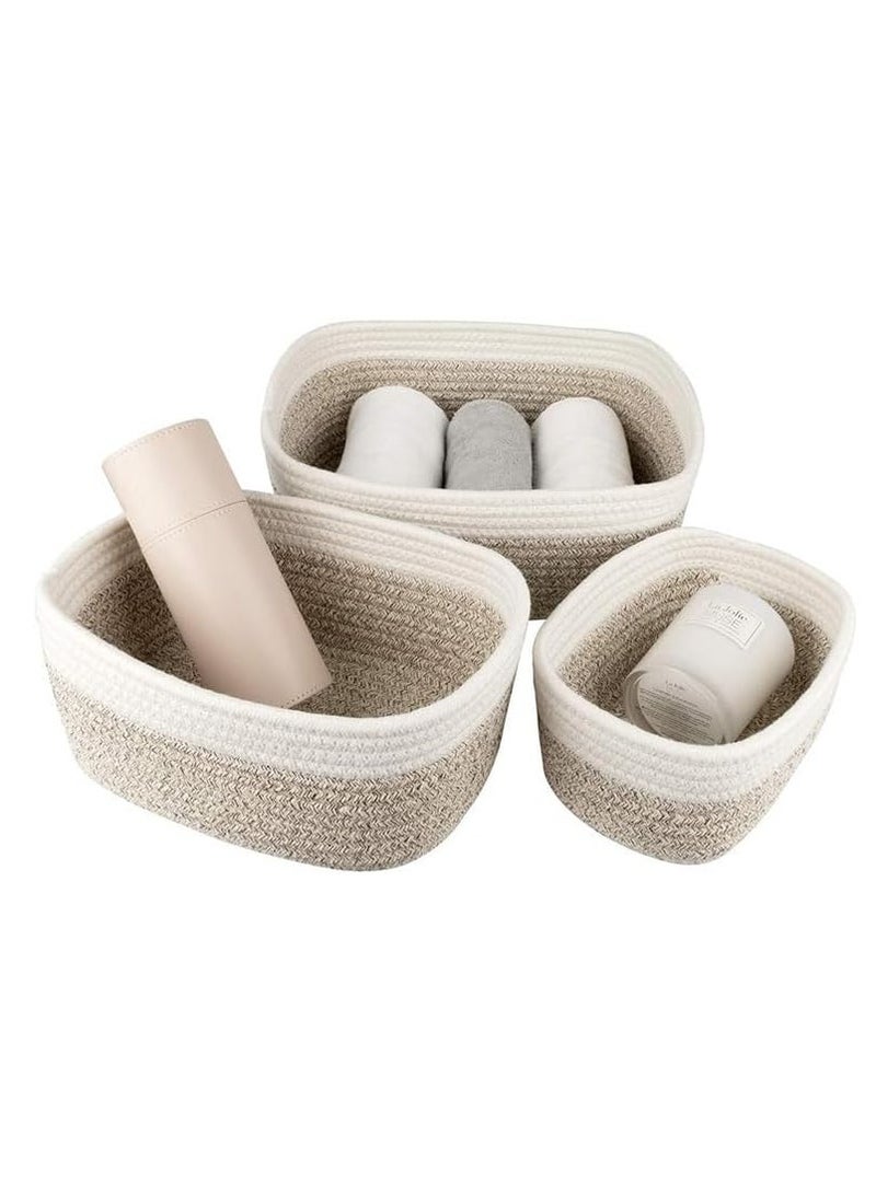 Rope Storage Baskets for Organizing Small Cotton Woven Basket for Bathroom Shelve Nursery Decorative Basket Organizer Bins Set of 3  - Image 2