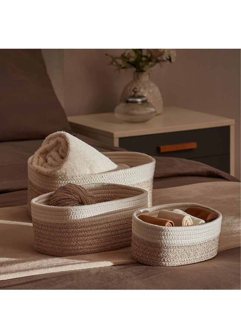 Rope Storage Baskets for Organizing Small Cotton Woven Basket for Bathroom Shelve Nursery Decorative Basket Organizer Bins Set of 3  - Image 5