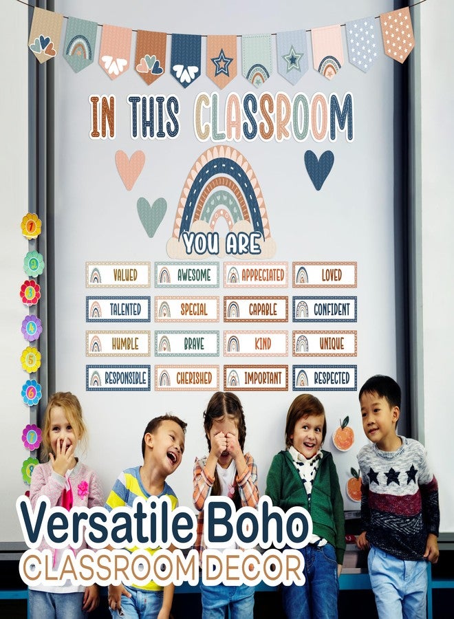 4E's Novelty 36 Pcs “in This Classroom You are” Boho Classroom Bulletin Board Sets, Boho Motivational Bulletin Board Decorations with Rainbow, & Positive Affirmations School Wall Decor Classroom - Image 2