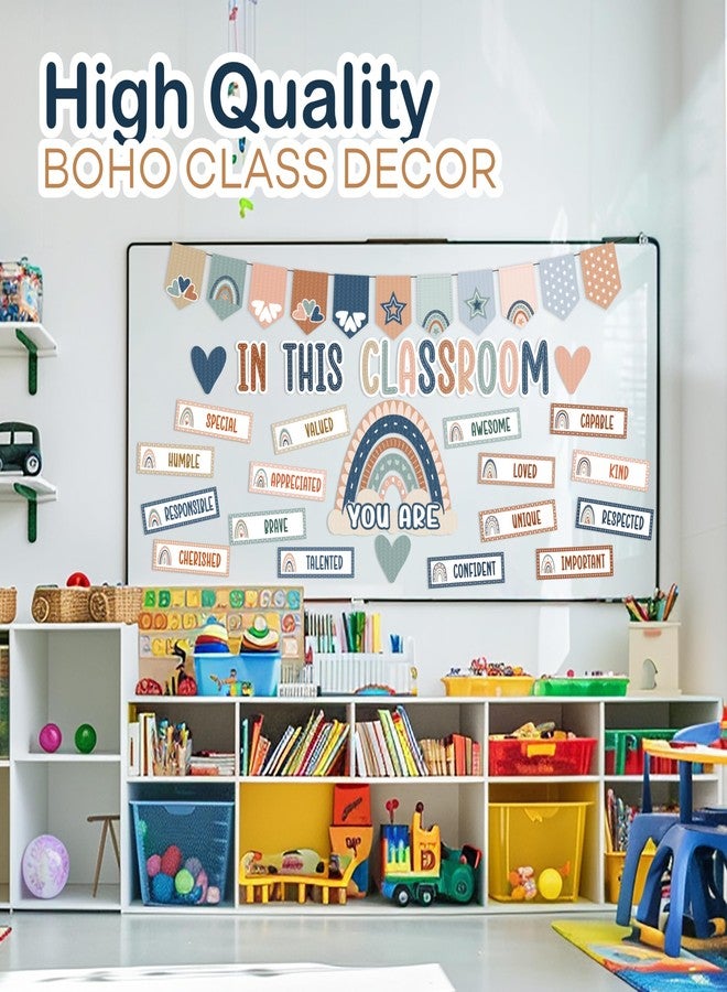 4E's Novelty 36 Pcs “in This Classroom You are” Boho Classroom Bulletin Board Sets, Boho Motivational Bulletin Board Decorations with Rainbow, & Positive Affirmations School Wall Decor Classroom - Image 3