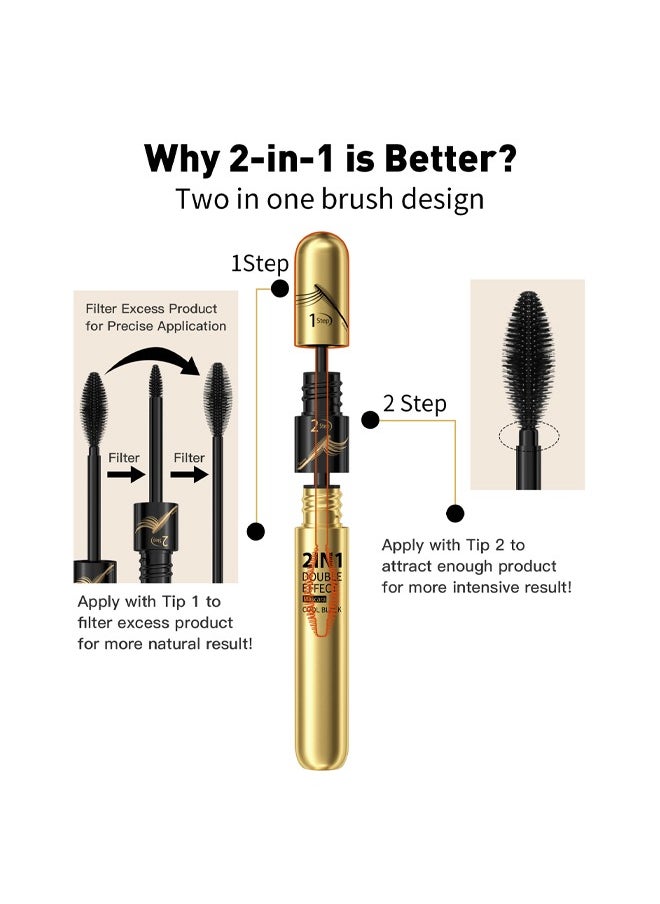 2 in 1 Double Effect Mascara- Cool Black Curling and Intensifying Mascara Volumizing and Lengthening Thrive Black Mascara for Long Curly and Thick Eyelashes Waterproof Mascara