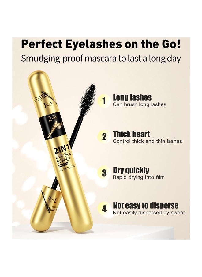 2 in 1 Double Effect Mascara- Cool Black Curling and Intensifying Mascara Volumizing and Lengthening Thrive Black Mascara for Long Curly and Thick Eyelashes Waterproof Mascara