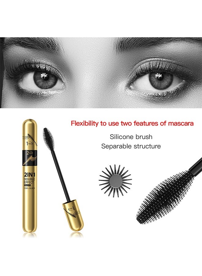 2 in 1 Double Effect Mascara- Cool Black Curling and Intensifying Mascara Volumizing and Lengthening Thrive Black Mascara for Long Curly and Thick Eyelashes Waterproof Mascara