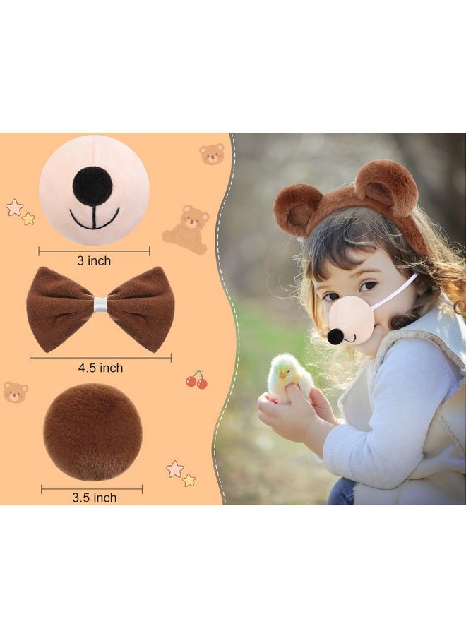 Harrycle - Harrycle 8 Pcs Animal Bear Costume Set Brown Bear Ears Headband Tail Nose Cute Bear Accessories for Boys Girls Adult for Halloween Cosplay Makeup Carnival Party - Image 1