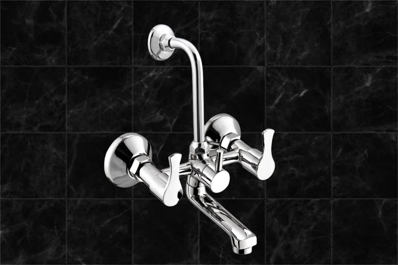 Carnival Full Brass Premium Bathroom Wall Mixer 2 in 1 Faucet Set with Chrome Finish with Provision for Overhead Shower with L Bend Pipe Wall Mount Installation Type - Image 5