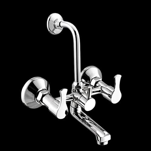 Carnival Full Brass Premium Bathroom Wall Mixer 2 in 1 Faucet Set with Chrome Finish with Provision for Overhead Shower with L Bend Pipe Wall Mount Installation Type - Image 1