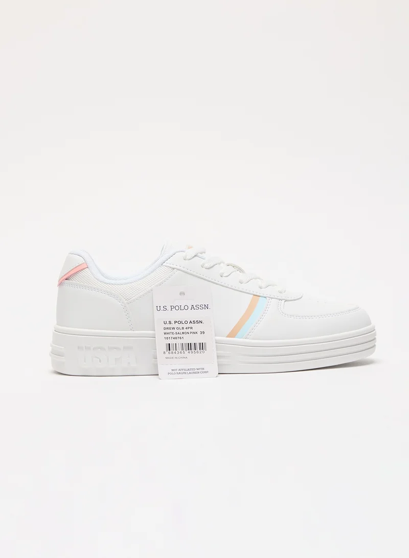 U.S. Polo Assn. Women's White Sneakers - Soft Pastel Accents with Retro-Inspired Design and Cushioned Sole for Effortless Style and Comfort