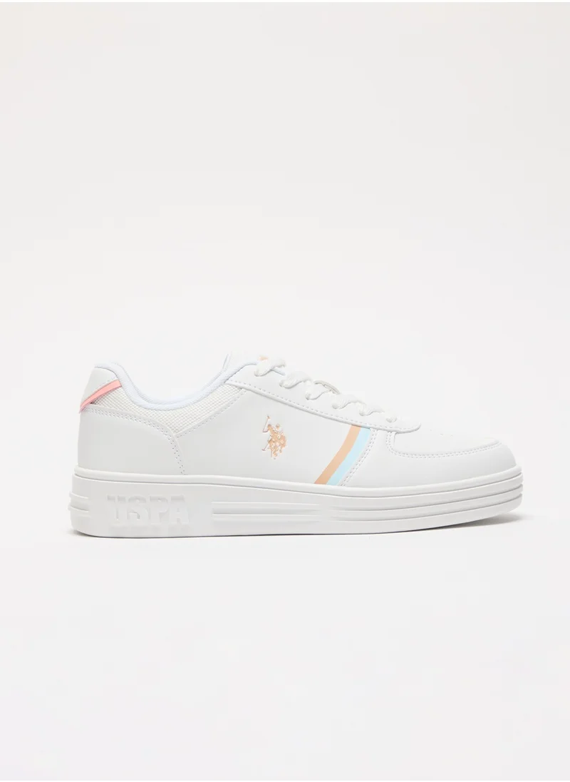 U.S. Polo Assn. Women's White Sneakers - Soft Pastel Accents with Retro-Inspired Design and Cushioned Sole for Effortless Style and Comfort