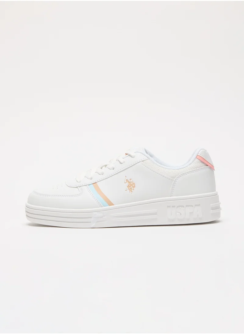 يو اس بولو اسن Women's White Sneakers - Soft Pastel Accents with Retro-Inspired Design and Cushioned Sole for Effortless Style and Comfort