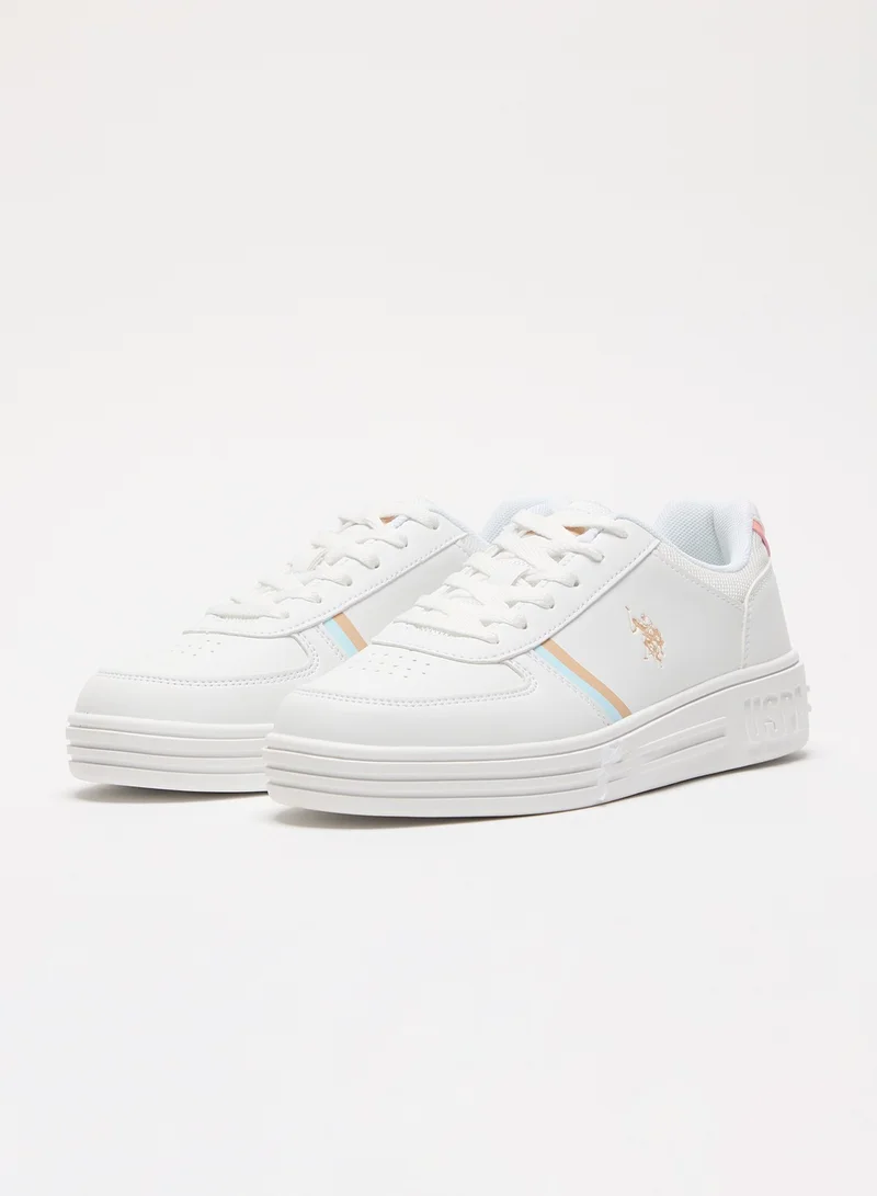 U.S. Polo Assn. Women's White Sneakers - Soft Pastel Accents with Retro-Inspired Design and Cushioned Sole for Effortless Style and Comfort