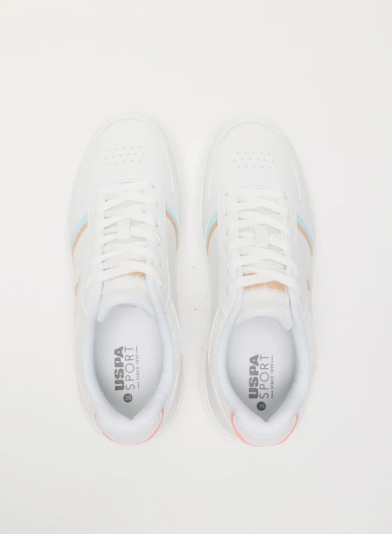 U.S. Polo Assn. Women's White Sneakers - Soft Pastel Accents with Retro-Inspired Design and Cushioned Sole for Effortless Style and Comfort