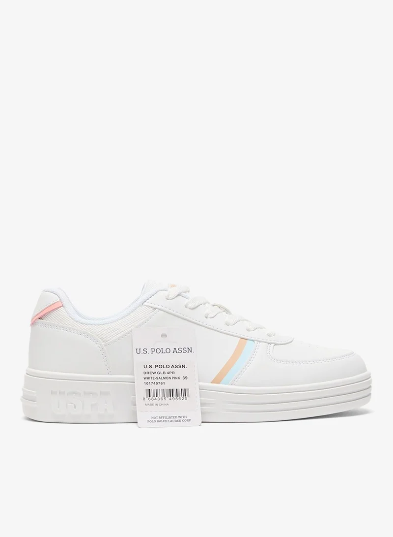 U.S. Polo Assn. White/Salmon Women's White Sneakers - Soft Pastel Accents with Retro-Inspired Design and Cushioned Sole for Effortless Style and Comfort Shoes for Women | Best Price UAE
